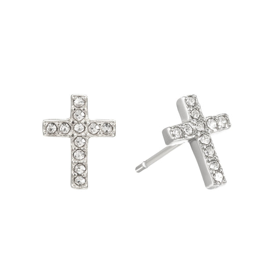 Camilla Cross Stud Earrings Silver & Crystal