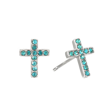 Camilla Cross Stud Earrings Silver & Turqouise