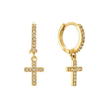 Camilla Crystal Gold Cross Huggie Earrings