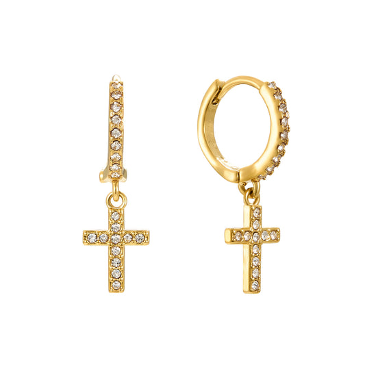 Camilla Crystal Gold Cross Huggie Earrings