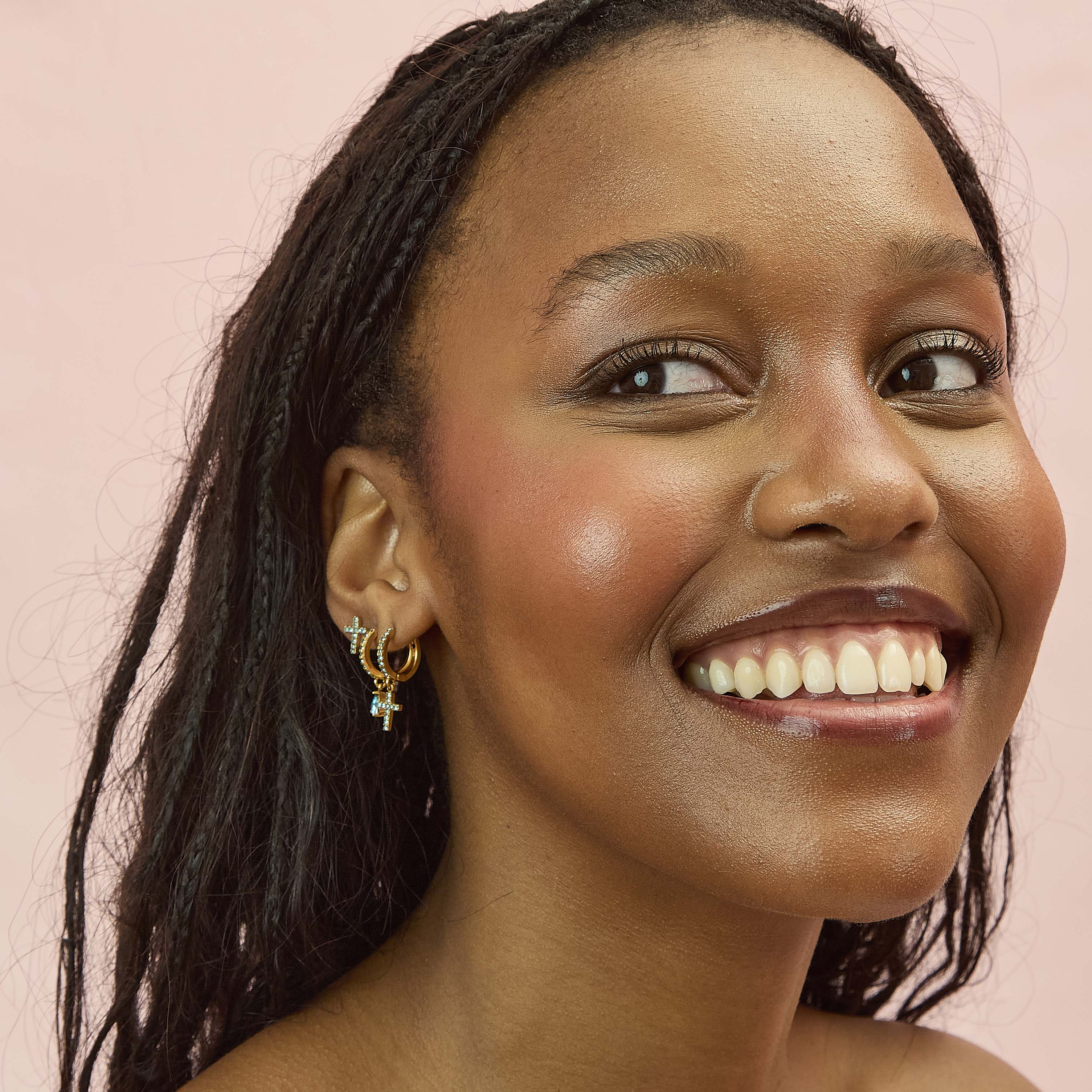 Camilla Gold Turquoise Cross Huggie Earrings – Bijoux De Mimi