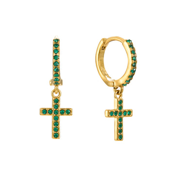 Camilla Green Gold Cross Huggie Earrings