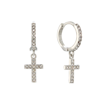 Camilla Silver Crystal Cross Huggie Hoops