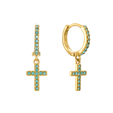 Camilla Turquoise Gold Cross Huggie Earrings