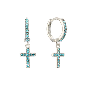 Camilla Turquoise Silver Cross Huggie Earrings