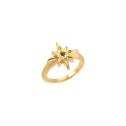 Caro Gold Green Star Ring