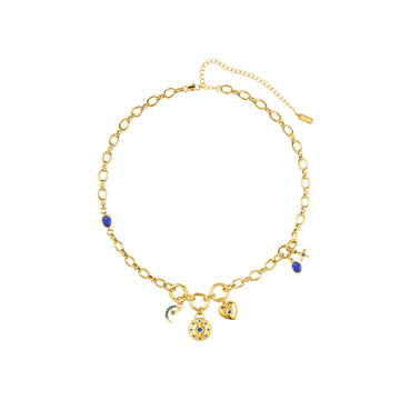Chloe Blue Gold Charm Necklace