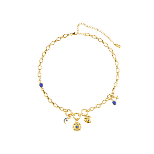 Chloe Blue Gold Charm Necklace