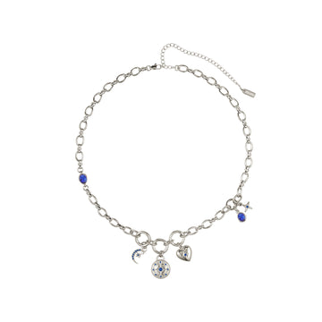 Chloe Blue Silver Charm Necklace