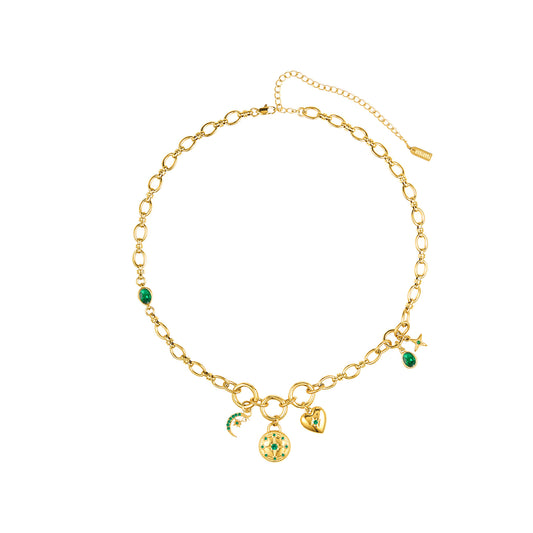 Chloe Green Gold Charm Necklace
