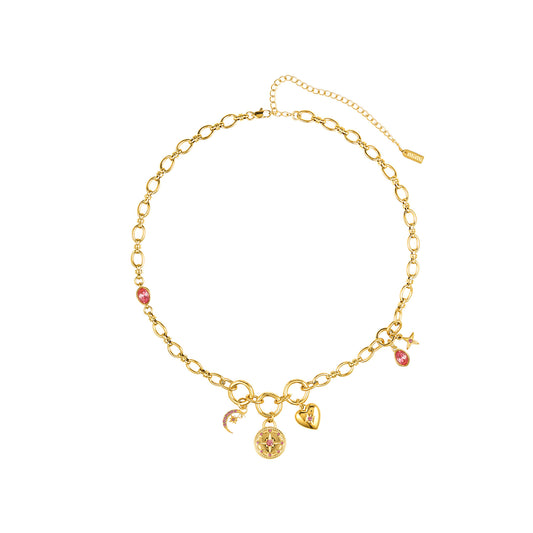 Chloe Pink Gold Charm Necklace
