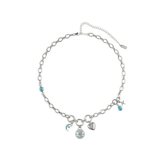 Chloe Turqouise Silver Charm Necklace