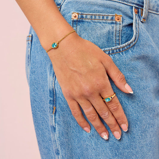 Lucy Gold Turquoise Simple Signet Stone Ring