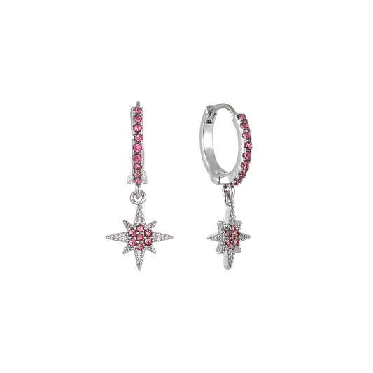 Cosima Silver Pink Star Huggie Earrings
