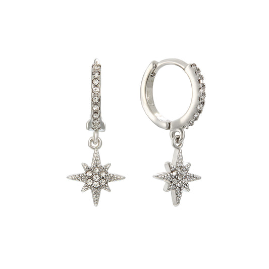 Cosima Crystal Silver Star Huggie Earrings