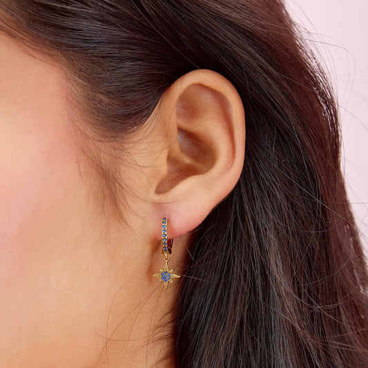 Cosima Blue Gold Star Huggie Earrings