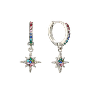 Cosima Rainbow Silver Star Huggie Earrings