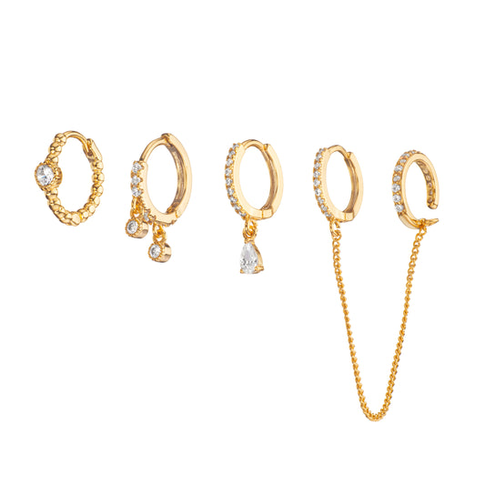 Anna Gold Crystal Huggie Earring Stacker Set