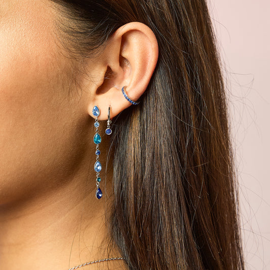 Freya Blue Silver Droplet Statement Studs