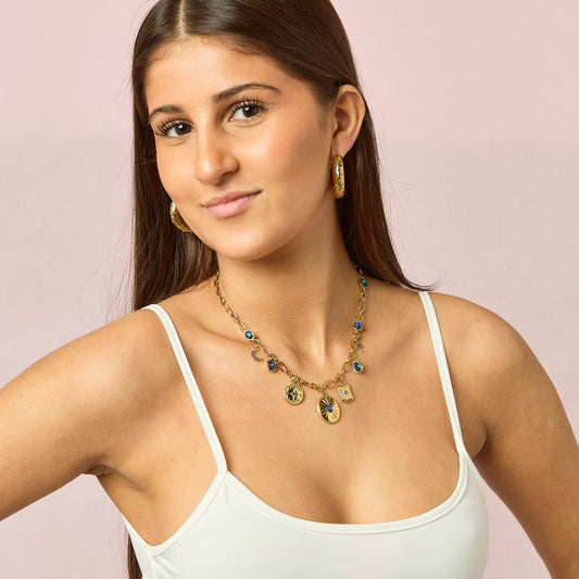 Etalie Blue Gold Charm Necklace