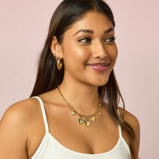 Etalie Crystal Gold Charm Necklace