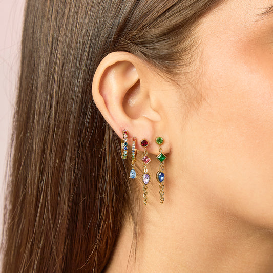 Emma Rainbow Gold Droplet Chain Studs