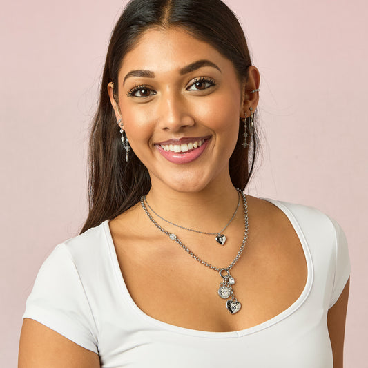 Olive Crystal Silver Charm Necklace