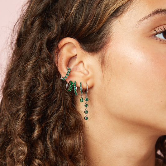 Ellica Green Silver Droplet Huggie Earrings