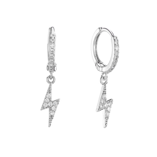 Talitha Crystal Silver Lightning Bolt Huggie Earrings