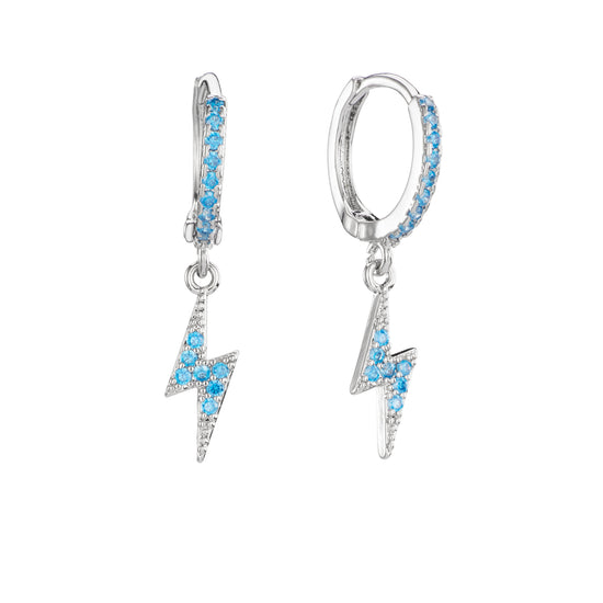 Talitha Turquoise Silver Lightning Bolt Huggie Earrings