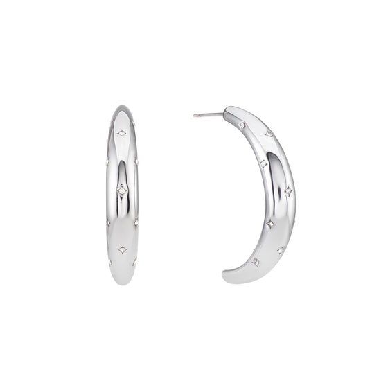 Skye Crystal Silver Chunky Moon-shape star Hoop Earrings