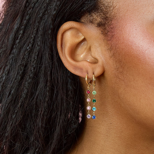 Ellica Rainbow Droplet Gold Huggie Hoops