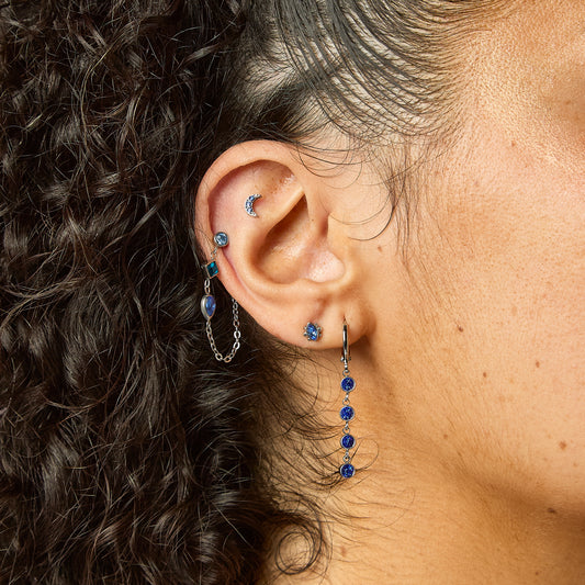 Ellica Blue Silver Droplet Huggie Earrings