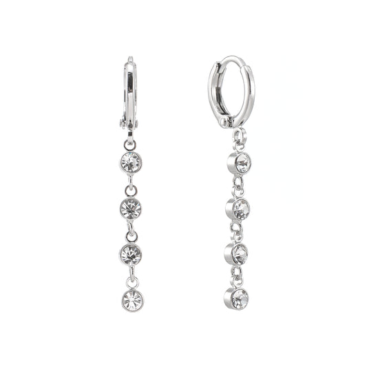 Ellica Silver Crystal Droplet Huggie Earrings