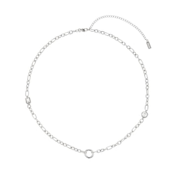 Ellie Silver Crystal Chunky Charm Chain Necklace