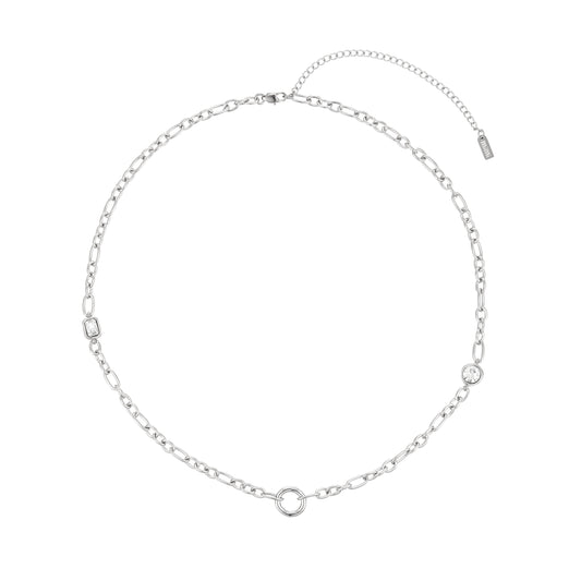 Ellie Silver Crystal Chunky Charm Chain Necklace
