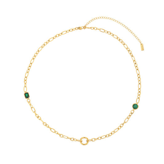 Ellie Gold Green Chunky Charm Chain Necklace