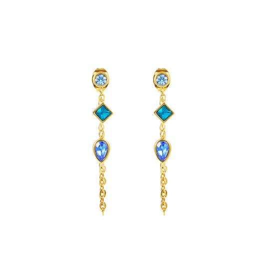 Emma Blue Gold Droplet Chain Studs