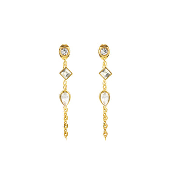 Emma Crystal Gold Droplet Chain Studs