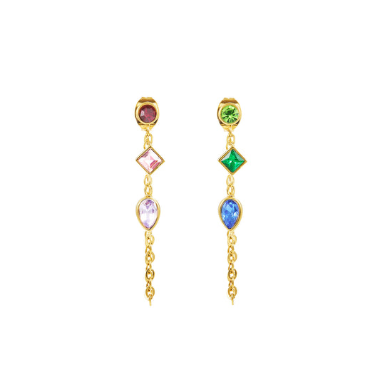 Emma Rainbow Gold Droplet Chain Studs