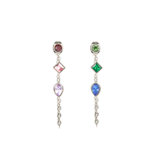 Emma Rainbow Silver Droplet Chain Studs
