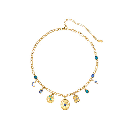 Etalie Blue Gold Charm Necklace