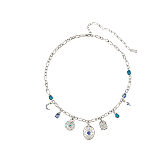 Etalie Blue Silver Charm Necklace