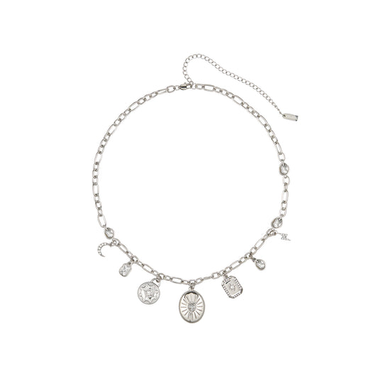 Etalie Crystal Silver Charm Necklace