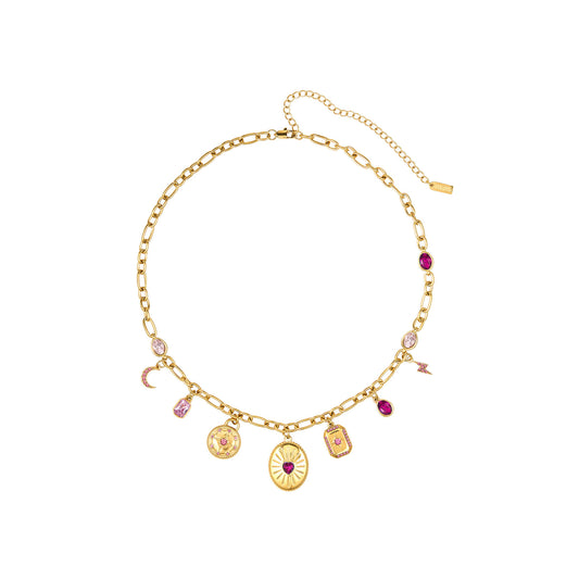 Etalie Pink Gold Charm Necklace