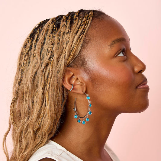 Faiza Silver Turquoise Droplet Statement Hoops