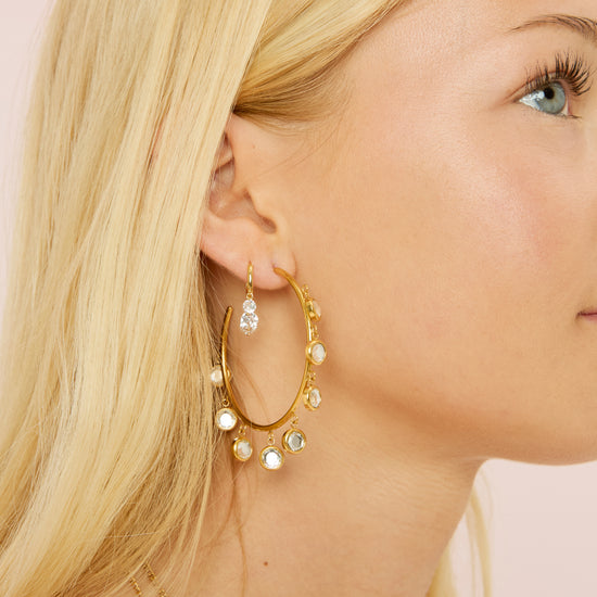 Faiza Droplet Statement Hoops Crystal  & Gold