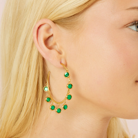 Faiza Droplet Statement Hoops Green & Gold
