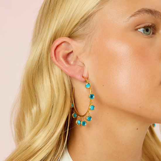 Faiza Droplet Statement Hoops Turquoise & Gold