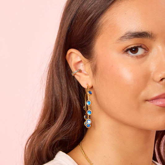 Faiza Gold Blue Droplet Statement Hoops
